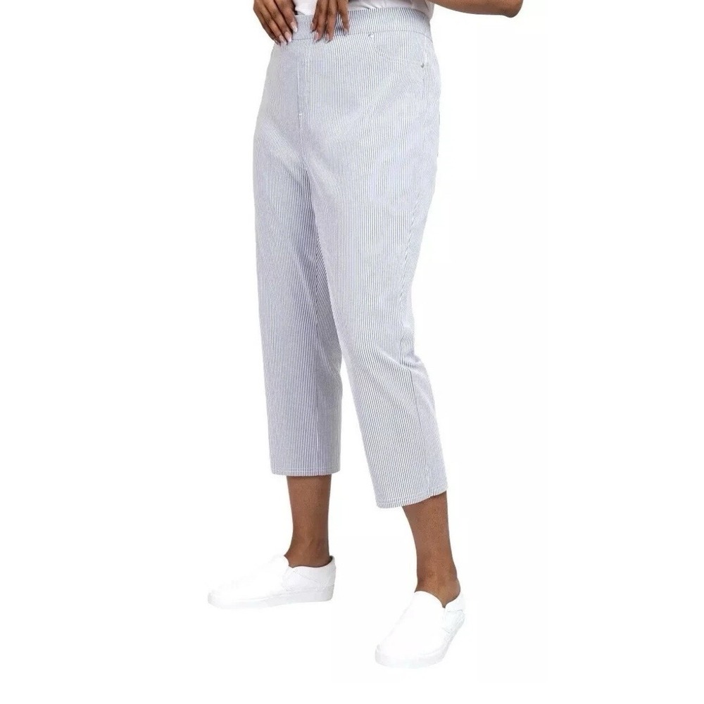 Mario Serrani Coastal Cottage‎ Blue White Stripe Cropped Pants Pull On Career XL